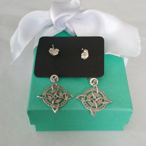 Sterling Silver Double Halo Circle Celtic Cross Post Earrings - Picture 3 of 6